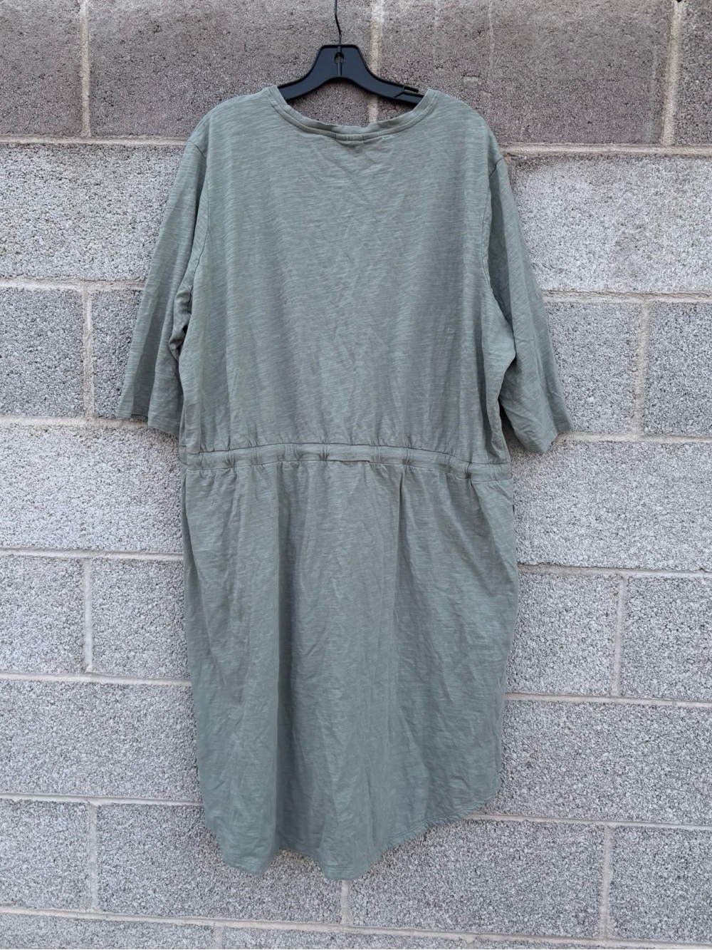 Pact XXXL Shadow (green) MIDI Dress Relaxed Slub Tie Waist 3/4 Sleeve Pockets - Picture 7 of 12